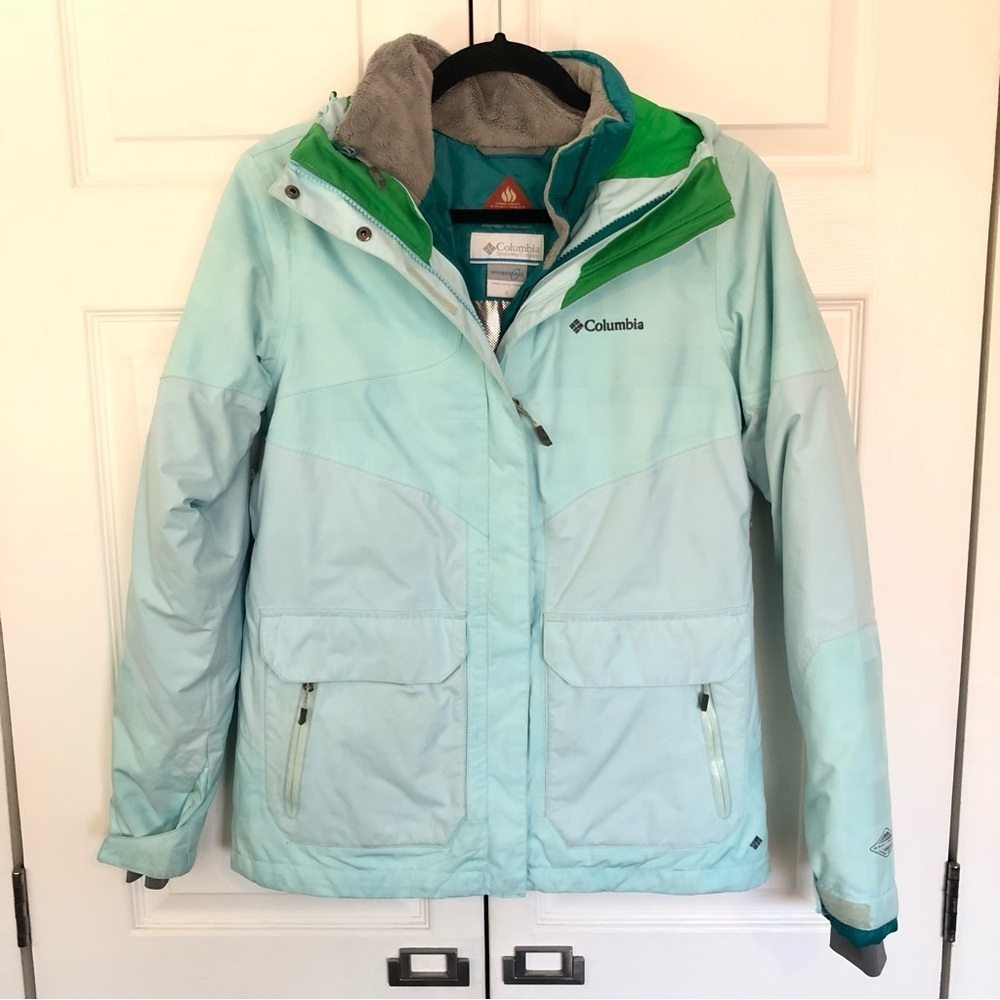 Women’s Columbia Light Blue and Teal Interchange Omni-Tech Ski Jacket Size S
